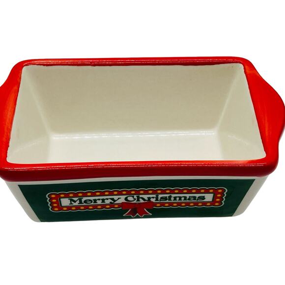 AC Moore Merry Christmas Small Ceramic Casserole Baker Nostalgic Holiday Kitchen - Picture 5 of 12